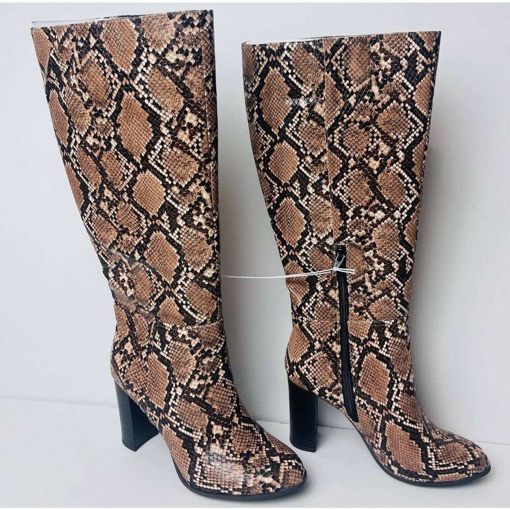Women's Brandee Knee High Heeled Fashion Boots - Snake Size 6/A New Day Taupe - Picture 3 of 9